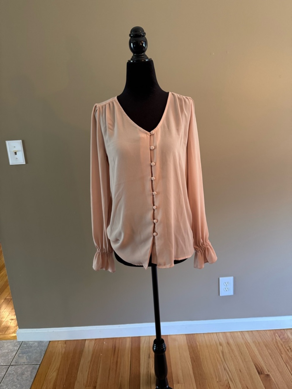 LOFT Blush Pink Button-Front V-Neck Blouse